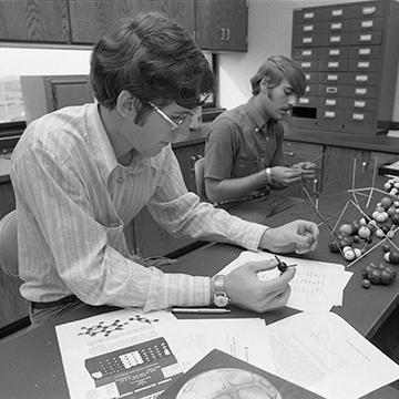 Students take a test in a science classroom.